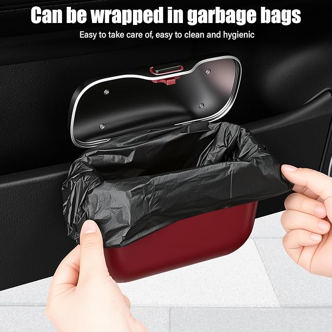 Car Trash Can, Car Garbage Bin with Lid & Handle - Leak-Proof Mini Trash Can for Car, Truck, SUV - Essential Car Accessories for Organization (Red)