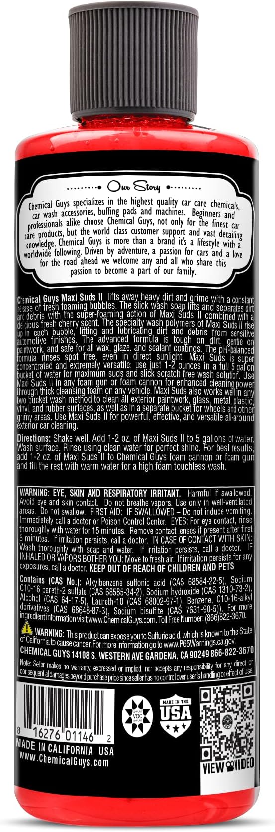 CWS_101_16 Maxi-Suds II Foaming Car Wash Soap (Works with Foam Cannons, Foam Guns or Bucket Washes) Safe for Cars, Trucks, Motorcycles, RVs & More, 16 fl oz, Cherry Scent