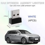 4 PCS USB LED Car Interior Atmosphere Lamp, Portable Mini LED Night Light, Plug-in USB Interface Trunk Ambient Lighting Kit, Universal Interior Car Accessories (White)