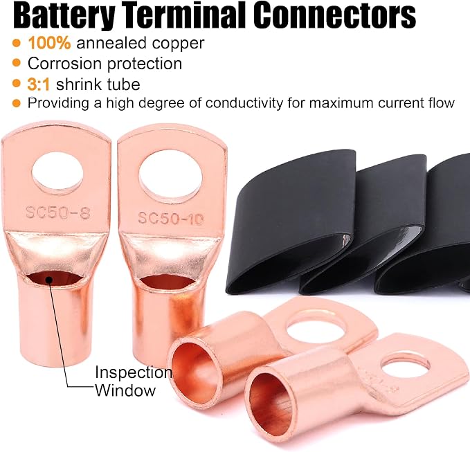 40FT 0 Gauge Wire Copper Clad Aluminum,1/0 Battery Cable Wire,Lugs Terminal Connectors,Heat Shrink Tubing,40FT 1/2 PET Expandable Braided Sleeving,Cable Sleeve