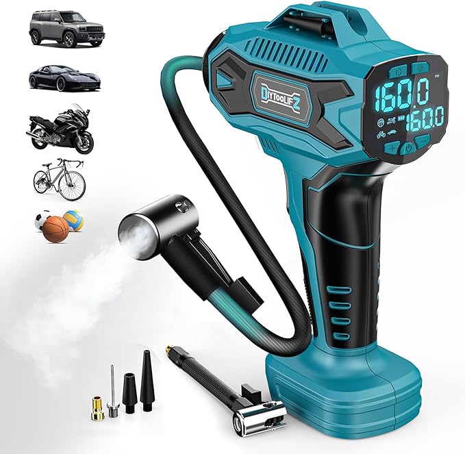 Cordless Tire Inflator Air Compressor Compatible with Makita 18V Battery, 160PSI Portable Air Pump with Digital Pressure Gauge, Fast Inflation for Cars, Motorcycles, Bikes (Tool Only)