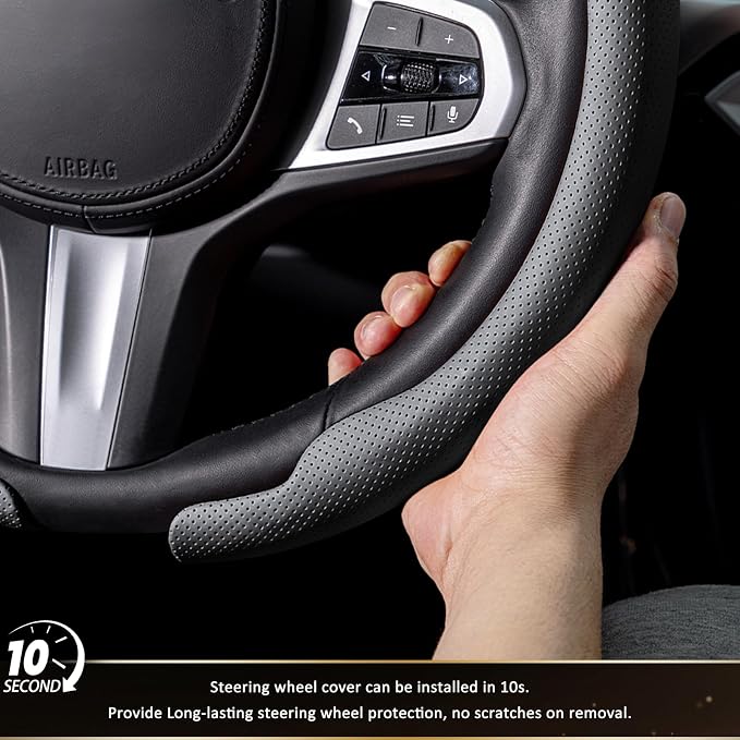 Car Steering Wheel Cover, Ultra-Thin Car Steering Wheel Cover,Comfortable & Breathable Microfiber,Universal Fit for Most Cars, Nappa Black