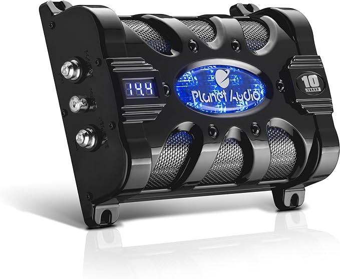 PC10F Car Capacitor - 10 Farad, Energy Storage, Enhance Bass from Stereo, Warning Tones, LED Voltage Meter