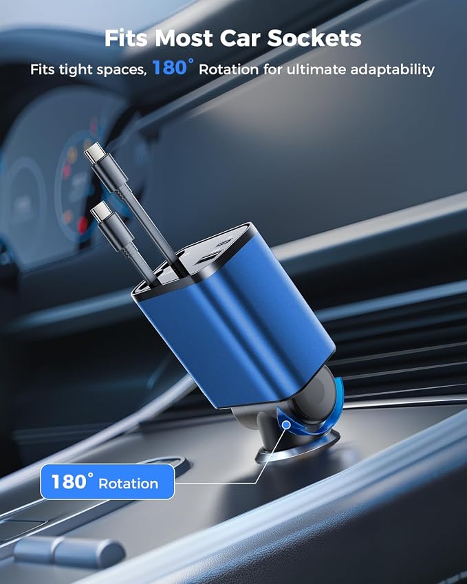 [Upgraded] 6 in 1 Retractable Car Charger, Smaller Fast Car Phone Charger 69W with Cord, USB C and iPhone Car Charger Adapter, Compatible iPhone 17/17 Pro Max/16/15/14/13, Sumsung