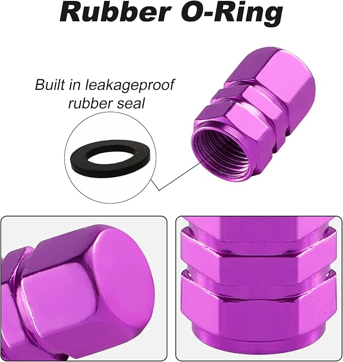 Aluminum Tire Stem Valve Caps Wheel Valve Covers Car Dustproof Tire Cap Cover Accessories, Universal for SUV, Car, Bike and Motorcycle，Hexagon Shape (4PCS Purple)