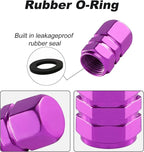 Aluminum Tire Stem Valve Caps Wheel Valve Covers Car Dustproof Tire Cap Cover Accessories, Universal for SUV, Car, Bike and Motorcycle，Hexagon Shape (4PCS Purple)