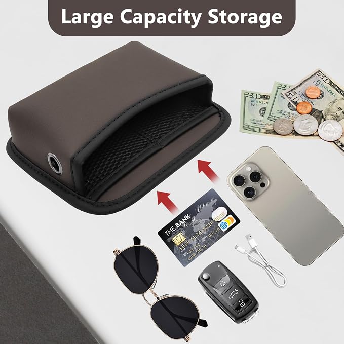 Car Seat Side Storage Pocket, Small Car Seat Organizers PU Leather Car Console Organizer Pocket Multifunctional Console Side Organizer Bag for Phone, Keys, Sunglass, Wallet (1Pack, Brown)