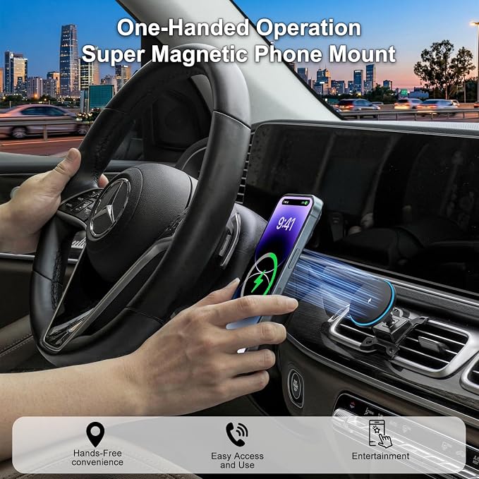 15W Magsafe Car Mount Charger for Mercedes-Benz 2020-2026 GLE GLS, Magnetic Wireless Car Charger, 360° Rotation Car Phone Holder, No-Damage Installation, Exclusive Custom Fit for GLE GLS Accessories