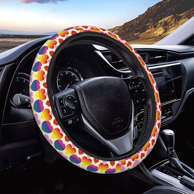 Rainbow Love Steering Wheel Covers Anti-Slip Elasticity Car Accessories Steering Wheel Protector Universal 15 Inch for Cars SUV Vehicle Truck