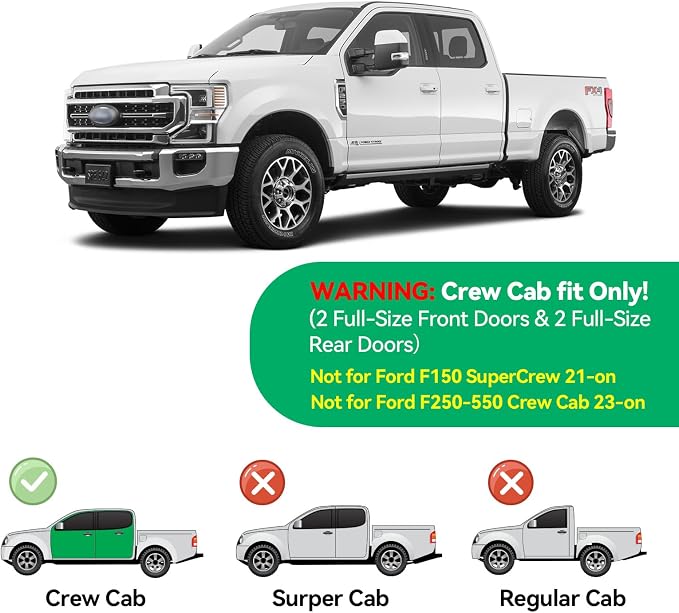 in-Channel Rain Guards for 2017-2026 F250 F350 F450 F550 Super Duty Crew Cab, Window Visor Shields Vent Deflector Shade Wind Dark Smoke 2018 2019 2020 2021, Tape-On Inside-Mount, 4PCS