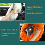 Fuzzy Genuine Sheepskin Steering Wheel Cover Set for Women Parents-Fluffy Soft Australian Merino Wool Fur Wrap with Gear Shift and Hand Brake Covers, Cozy Stylish Luxury Girl Car Accessories (Pink)