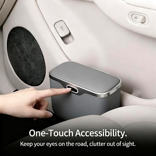 Car Trash Can with Lid - Leakproof Mini Garbage Bin for Door or Seatback,Premium ABS Auto Organizer,Space-Saving Car Garbage Can for Commuters,Families and Pet Owners,Fit for SUV,Sedan,Truck (Grey)