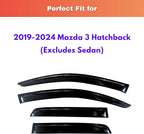 KPY Rain Guards Fit for 2019-2024 Mazda 3 Hatchback, Out-Channel Window Visors Vent Wind Deflectors 4PC, Car Accessories for 19-24 Mazda 3 Hatchback (Excludes Sedan)