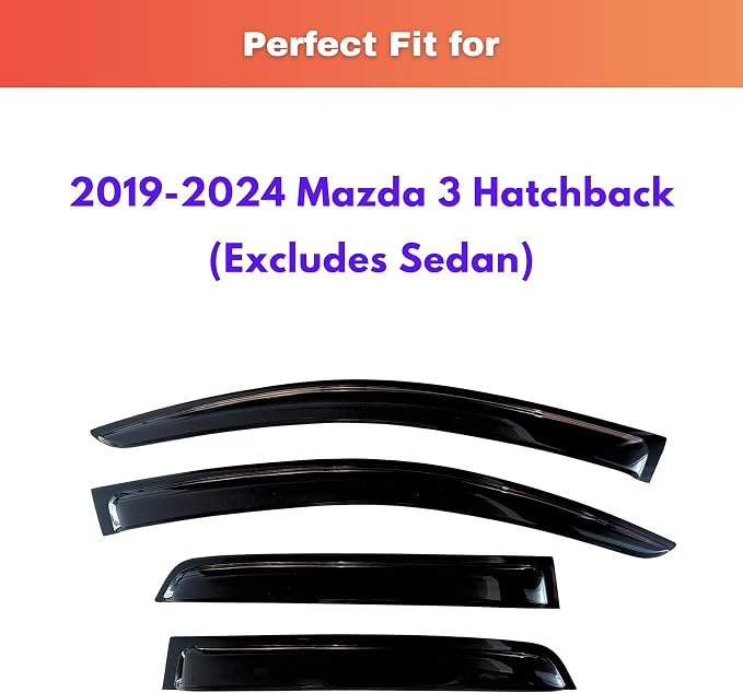 KPY Rain Guards Fit for 2019-2024 Mazda 3 Hatchback, Out-Channel Window Visors Vent Wind Deflectors 4PC, Car Accessories for 19-24 Mazda 3 Hatchback (Excludes Sedan)