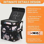 4.2 Gallons Car Trash Can with Lid, Bag Bin Hanging Waterproof Automotive Car Garbage Cans Leak Proof Vehicle Trash Can for Truck SUV,Black Floral