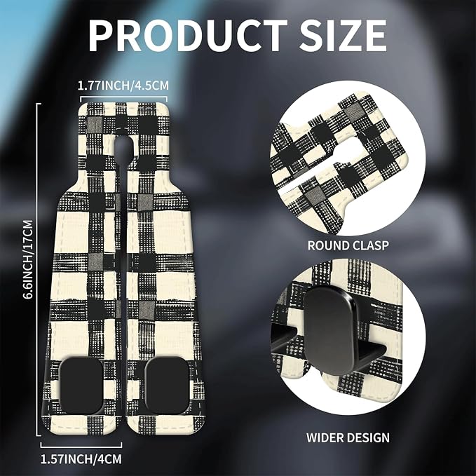 Car Seat Headrest Hook, Universal Leather Cute Hanger Holder Hook, Storage Organizer Interior Accessories for Purse Bags Handbag Black White Plaid
