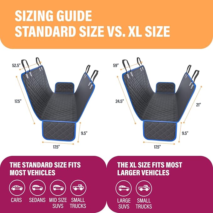 Blue Standard Dog Car Hammock Back Seat Cover, Waterproof Backseat Cover Protector for Truck Bench Rear of Sedans or SUVs, Essential Pet Supplies Vacuum or Wipe Clean, Machine Washable