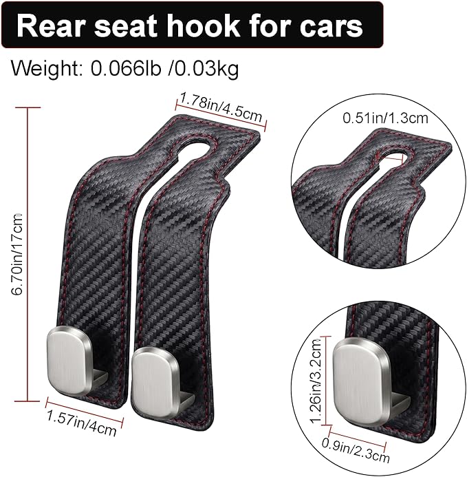 Car Seat Headrest Storage Hooks - 2 Pack Dual Hangers Design Organization Accessories, Car Interior Gadgets to Add Extra Holder and Hook for Purses,Bags,Coat and Handbag