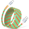 USB A to USB C Cable 6FT,Beaded Charger Cord for iPhone 17 16 Pro Max 17e 15 Car play,Type C Cute Car Charger Cord for iPad 10 11th A16/Samsung S26 S25 S24 S23 FE/Android Phone Girl Women,Green-Orange