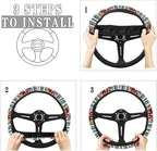 Auto Steering Wheel Cover Unviersal 15 Inch Steering Wheel Wrap Cover 4th of July Auto Interior Accessories Decor for All Seasons, Aztec Eagle US Flag