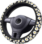 White Daisy Neoprene Steering Wheel Cover for Men Women Anti-Slip Elastic Steering Wheel Protective Cover 15in Universal Car Accessories Fit Cars, SUVs, Auto