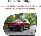Driver Side Mirror Replacement for Jeep Cherokee 2014-2019 Jeep Compass 2017-2021, Left Exterior Side Rearview Mirrors Glass, with Backing Plate, Power Heated