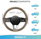 Steering Wheel Cover - Made with PVC Leather and Leopard Fabric - Universal 14 1/2 inches to 15 inches for Most Automotive Steering Wheel - Cheetah Print -Beige