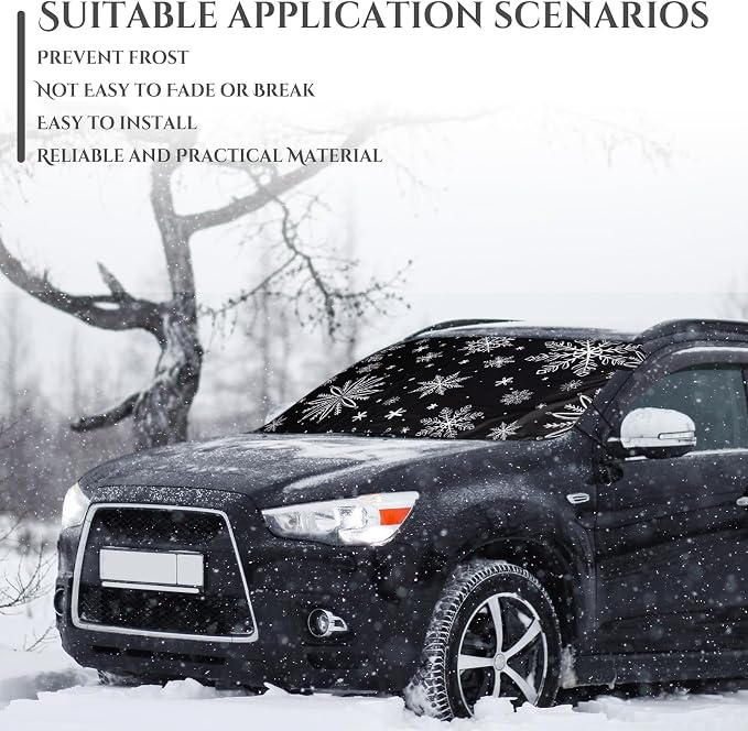 2 Pcs Windshield Cover for Ice and Snow 210T Silver Coated Waterproof Frost Cover 69 x 42 Inches All Seasons Windshield Protector with Elastic Straps Snowflake Winter Car Accessories for Cars
