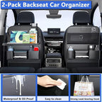 2-Pack Backseat Car Organizer with Tray – 21"x17" Premium PU Leather Kick Mats with Tray, Hanging Car Seat Back Protector & Storage for Tablet, Snacks, Diapers – Universal Fit for SUV, Truck (Black)