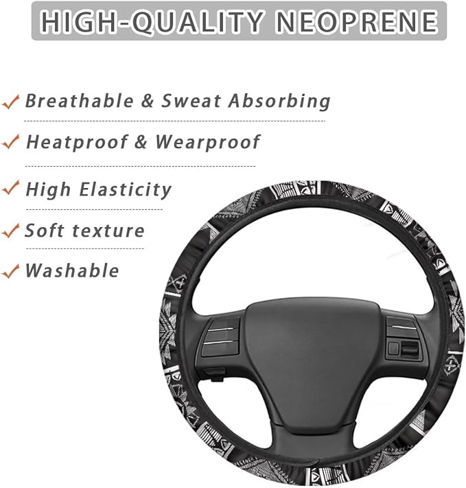 American Tribal Geometric Pattern Steering Wheel Cover with a Diameter of 15" for Van Car SUV Truck Full Surround Auto Steering Wheel Protector Steering Wheels Accessories