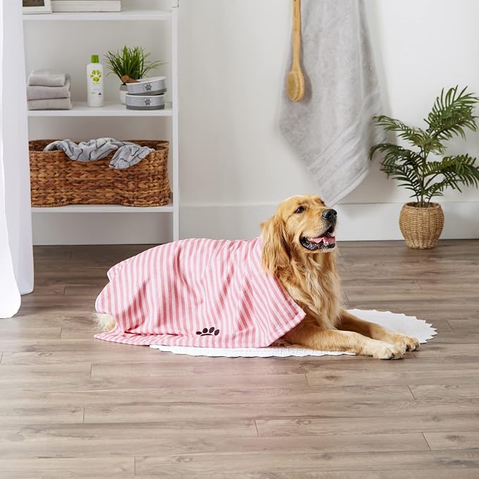 Pet Grooming Microfiber Towel, Striped Collection, X-Large, 41x23.5, Rose (Pack of 2)