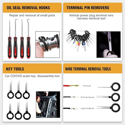 238Pcs Trim Removal Tool, Auto Push Pin Bumper Retainer Clip Set Fastener Terminal Remover Tool Adhesive Cable Clips Kit Car Panel Radio Removal Auto Clip Pliers, Black