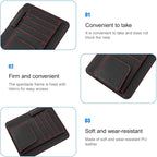 Car Sun Visor Organizer, PU Leather Vehicle Visor Document Storage Pocket for Sunglass Card Pen, Multifunctional Automotive Interior Holder Accessories, Universal Fit (Carbon Black/Red)