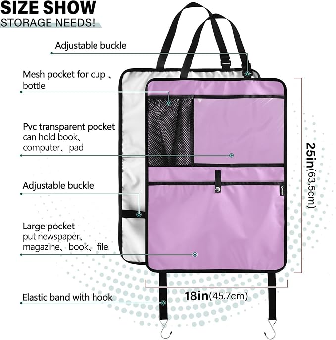 Medium Lavender Magenta Kick Mats Backseat Protector, 2 Pack Car Organizer Back Seat