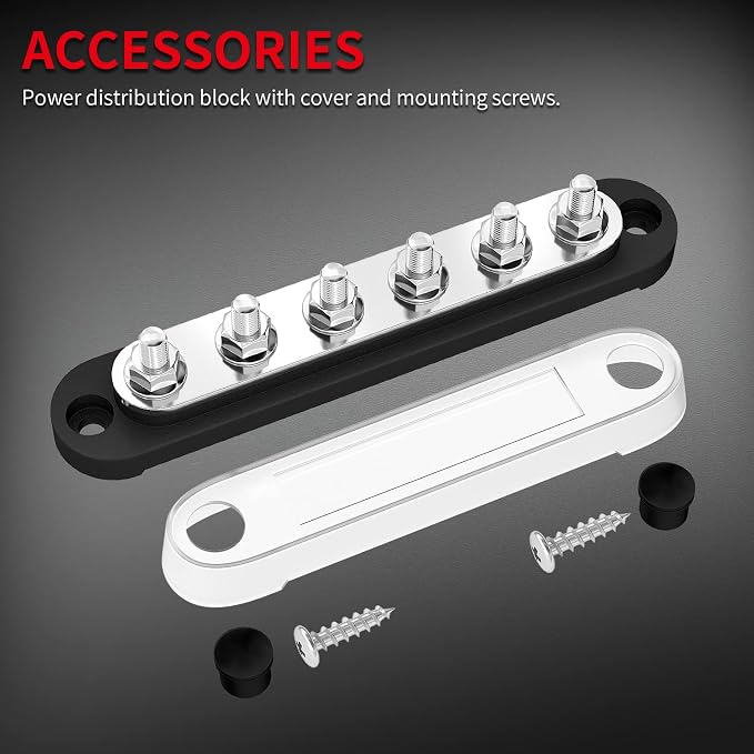Marine Bus Bar 12V 6 x 1/4" (M6) Terminal Studs 12 Volt Bus Bar Power Distribution Block with Cover Max 300V AC 48V DC Positive & Negative Battery Terminal Block for Automotive Car Boat