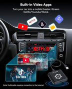AI Box for Factory Wired CarPlay, Wireless CarPlay & Android Auto Adapter with Netflix, YouTube & TikTok, Full Android Car Video Box with 4G LTE, GPS, Dual Bluetooth and Dual-Band WiFi