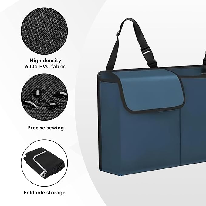 Car Trunk Organizer, Waterproof Collapsible Cargo Bag with 4 Pockets,Backseat Hanging Large Storage with Adjustable Straps, Sturdy Space Saver Frees Trunk Floor for SUV, Truck (Blue)