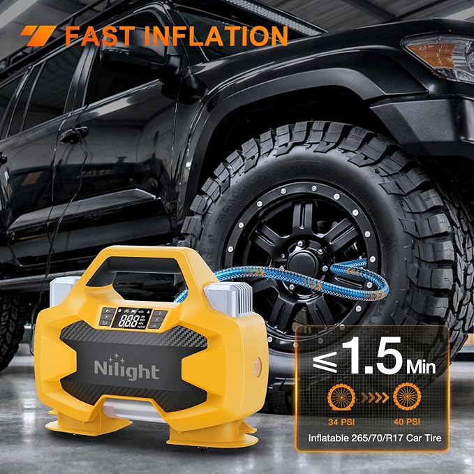 Portable DC 12V Heavy Duty Tire Inflator Dual Cylinders and Dual Motors Tire Pump 150PSI Air Pumps Auto Shutoff with Screen and LED Light Air Compressor for Pickup Truck ORVs SUVs Cars