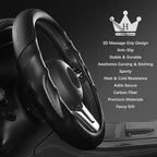 3D Car Steering Wheel Cover Comfort Grip Massage Sporty Anti-Slip Carbon Fiber Faux Leather for F150, Trucks, Jeep, Van, Car Handle Covers for All Seasons, 15.2-16in, Black