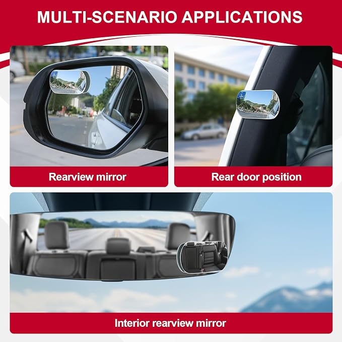 Blind Spot Mirrors, Flat Oval HD Glass Frameless Convex Rear View Mirrors, Wide Angle Adjustable Stick for Side Mirror, Automotive Exterior Accessories for Car, SUV & Trucks, Pack of 2