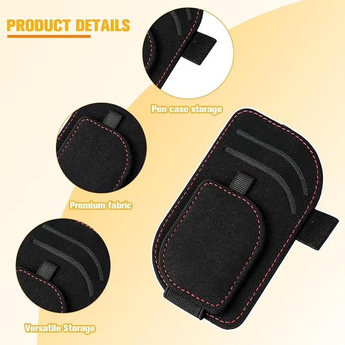 Car Sun Visor Organizer, Multi-Pocket Vehicle Sunglass Card Holder with Pen Slot, Automotive Interior Sunshade Glasses Storage Organizer, Universal Fit (Black)