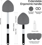 Windshield Cleaner Tool 22.5" L - Car Interior&Exterior Window Cleaning Kit with Extendable Handle&4 Microfiber Pads and Thick Large Wash Sponge, Auto Glass Wiper Brush Kit for Cars Home (7pcs Grey)