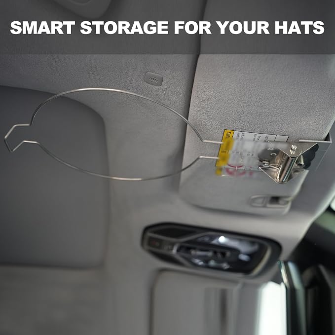 Car Visor Hat Holder for Cowboy Hats & Baseball Caps – Universal Sun Visor Hat Rack Organizer – Heavy-Duty Iron Mount Fits Cars, Trucks, SUV, Pickups – No Drilling, Space-Saving Design