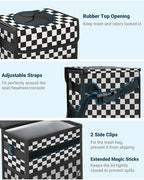 Car Trash Can with Lid, Leakproof Car Trash Bag Hanging Waterproof Automotive Garbage Can with Storage Pockets Mini Vehicle Trash Bin for Back/Front Seat(Black Square Grid,3 Gallon)