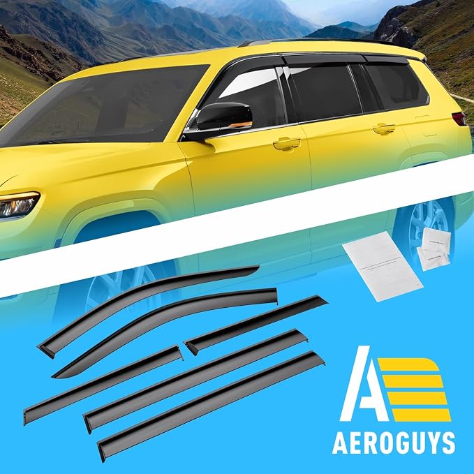 Extra Durable Window Deflectors Tape-On Window Visors Rain Guards Fit for Jeep Grand Cherokee L 2021-2026, Sun Visors, Wind Vent for Shades, Exterior Car Accessories - 6pcs. AG0184