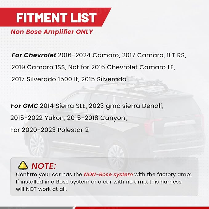 Amplifier Integration Harness for 2016-2024 Chevy Camaro, 2020-2023 Polestar 2 Non-Bose for Factory Adding Aftermarket Subwoofer Amp T Harness Wiring Speaker Connector