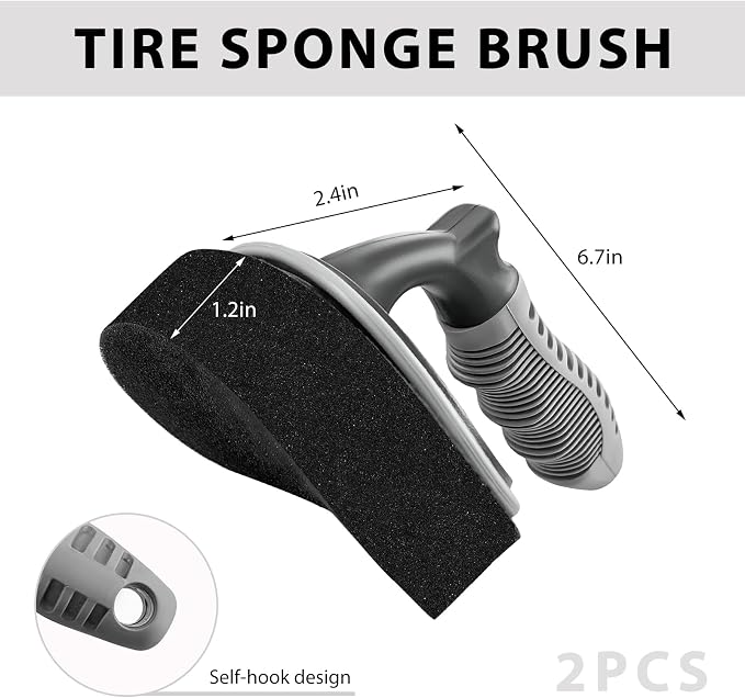 2 PCS Car Tire Shine Applicator, High-Density Sponge Tyre Dressing Applicator Pad with Curved Handle, Reusable Wheel Polishing Brush Auto Detailing Foam for Applying Tire Shine