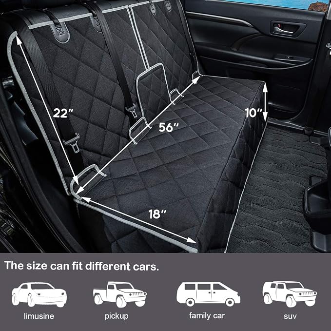 Dog Car Seat Cover Waterproof 56” x 50“ for for Trucks Cars & SUVs Back Seat Heavy-Duty Nonslip Pet Car Seat Cover Protector