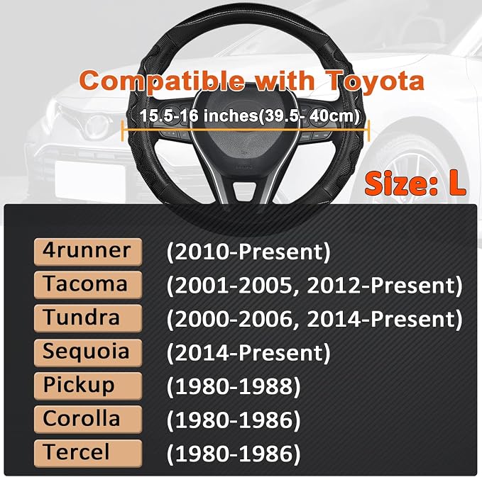 Steering Wheel Cover for Toyota Tacoma,4Runner,Tundra,Sequoia, Large Size - Black
