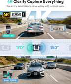 G300 Plus 4K Dual Dash Cam Front and Rear [2026 Upgraded], STARVIS 2 Sensor, 64GB Card Included, Voice Control, 5GHz WiFi Dashcam Front and Rear Camera, GPS,WDR Night Vision,24H Parking Mode